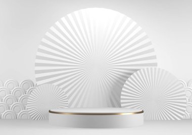 Beyaz podyum kozmetik ürünü geometrik gösteriyor. 3B görüntüleme