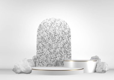 Beyaz arka planda modern siyah podyum. 3B görüntüleme