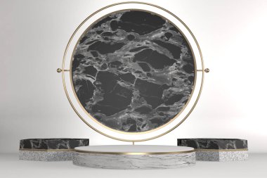 Beyaz arka planda modern siyah podyum. 3B görüntüleme