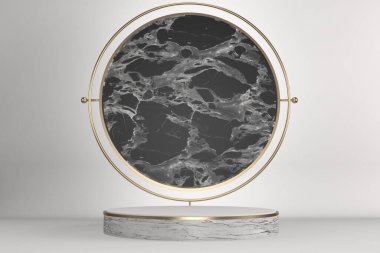 Beyaz arka planda modern siyah podyum. 3B görüntüleme