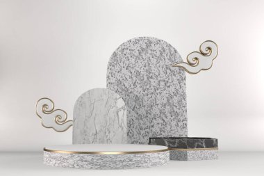 Beyaz arka planda modern siyah podyum. 3B görüntüleme