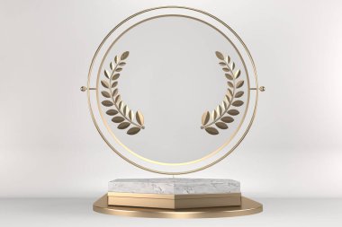 Beyaz arka planda modern siyah podyum. 3B görüntüleme