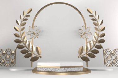 Beyaz arka planda modern siyah podyum. 3B görüntüleme