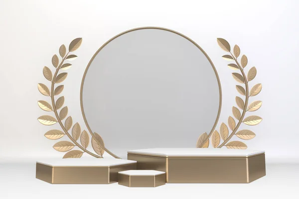 Zwycięski Złoty Podium Zwycięzca Białym Tle Minimalny Design Renderowanie — Zdjęcie stockowe