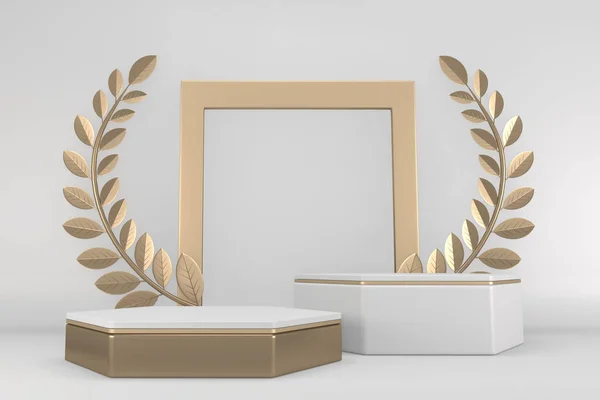 Vitória Vencedor Pódio Dourado Fundo Branco Design Mínimo Renderização — Fotografia de Stock