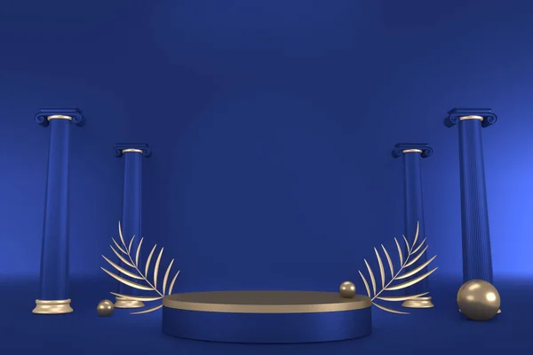 Pedestal Azul Sobre Fundo Azul Para Apresentação Renderização — Fotografia de Stock