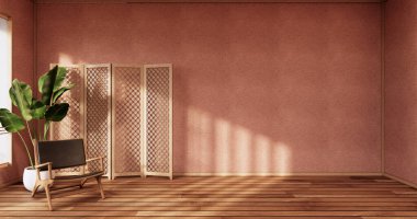 Pembe Sakura oturma odasının Japonca iç mimarisi. 3d oluşturma