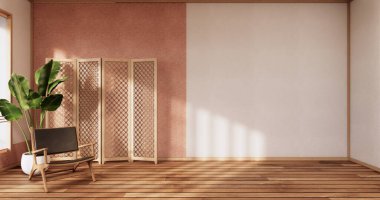 Pembe Sakura oturma odasının Japonca iç mimarisi. 3d oluşturma