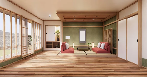 Nihon Habitación Verde Diseño Interior Habitación Estilo Japonés Renderizado —  Fotos de Stock