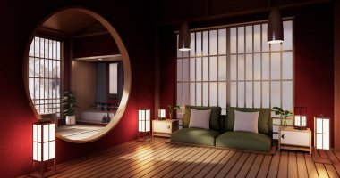 Samuray zırhı - Kırmızı oturma odası Japon tarzı 3D