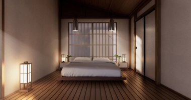 Modern yatak odası - Japon tarzı 3D görüntüleme