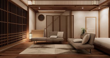 Modern yatak odası - Japon tarzı 3D görüntüleme