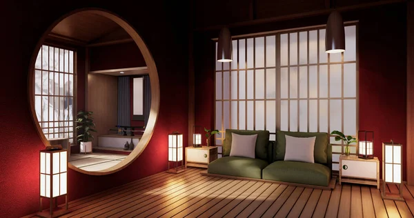 Samurai armor - Red living room japanese style.3D rendering