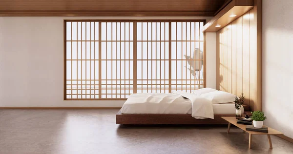 Kamar Tidur Modern Render Style Jepang — Stok Foto