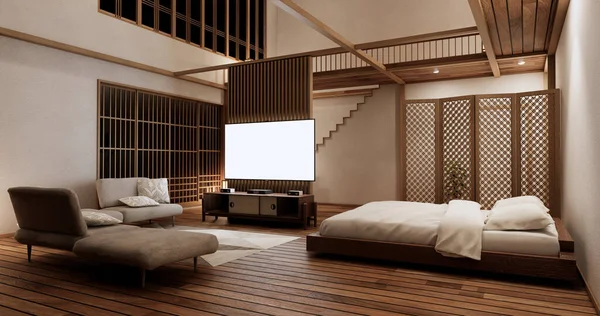 Kamar Tidur Modern Render Style Jepang — Stok Foto