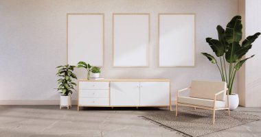 Boş oda, beyaz oda, temiz modern oda, Japon tarzı 3D tasarım.