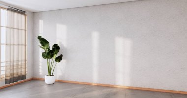 Boş oda, beyaz oda, temiz modern oda, Japon tarzı 3D tasarım.