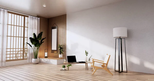 Szafka Drewniany Wyświetlacz Projekt Pokój Japoński Minimalistyczny Roon Zewnątrz Renderowania — Zdjęcie stockowe