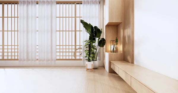 Desain Kayu Kabinet Pada Ruangan Modern Japanese Rendering — Stok Foto