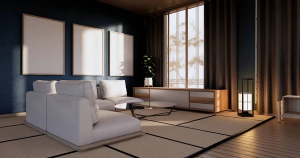 Ruangan Warna Biru Desain Interior Dengan Kertas Pintu Dan Lemari — Stok Foto