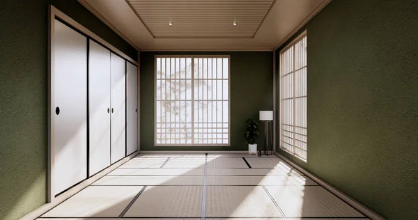 Vazio Limpo Quarto Moderno Verde Japonês Style Prestação — Fotografia de Stock