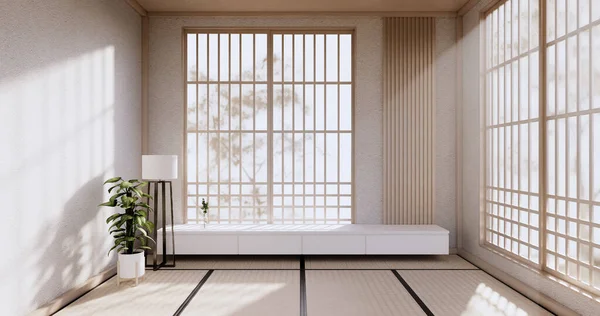 Kabinet Design Fehér Szoba Belső Modern Japán Stílus Renderelés — Stock Fotó