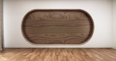 Muji odasının içinde raf duvarı Japon tarzı 3D tasarım var.