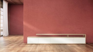 Kırmızı oda ahşap iç döşeme wabisabi ve dekorasyon Japon stili 3D