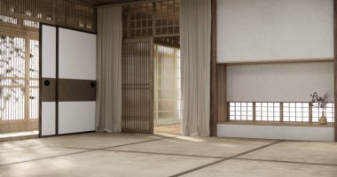 Empty room,Clean japanese minimalist room interior, 3D rendering