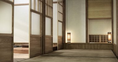 Empty room,Clean japanese minimalist room interior, 3D rendering