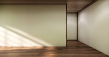 Mimari ve iç mekan kavramı. Boş oda ve ahşap zemin zemin. 3D resimleme.