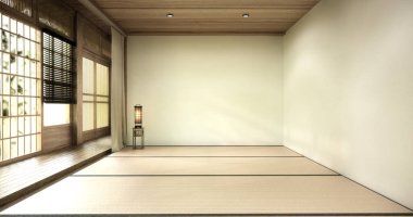 Boş, modern Japon tatami paspas döşemesi, oda Japon geleneksel tarzı. 3B görüntüleme