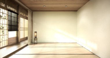 Boş, modern Japon tatami paspas döşemesi, oda Japon geleneksel tarzı. 3B görüntüleme
