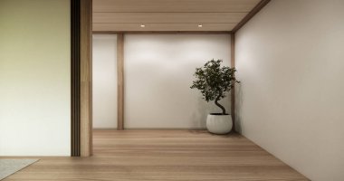 Mimari ve iç mekan kavramı. Boş oda ve ahşap paneller. Arka plan 3 boyutlu resimleme.