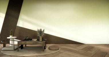 Japon tarzında düşük masa ve dekorasyon çok az. 3B görüntüleme