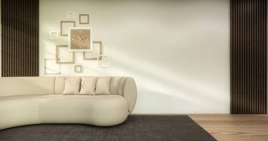 Modern oda iç mimarisi wabisabi stil 3D 'de oturma odası Japon yapımı.