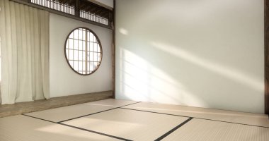 Nihon oda tasarımı, kapı kağıdı ve tatami paspas odası japon tarzı. 3B görüntüleme