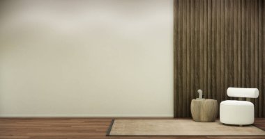 İç tasarım boş oda Japon dizaynında bir koltuğu var, 3 boyutlu.