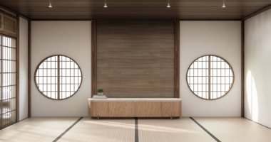 Nihon oda tasarımı, kapı kağıdı ve tatami paspas odası japon tarzı. 3B görüntüleme