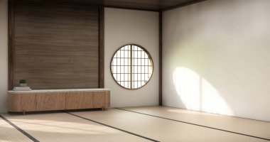 Nihon oda tasarımı, kapı kağıdı ve tatami paspas odası japon tarzı. 3B görüntüleme