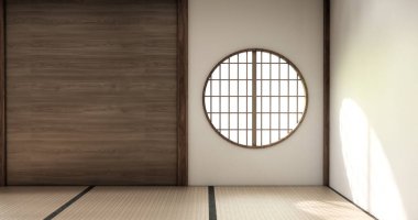 Nihon oda tasarımı, kapı kağıdı ve tatami paspas odası japon tarzı. 3B görüntüleme