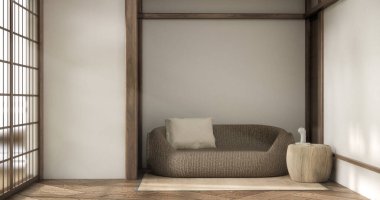 Mini kanepe koltuğu ve dekorasyon modern oda Japon iç mimarisi minimalist 3D tasarımı