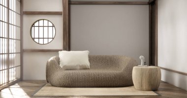 Mini kanepe koltuğu ve dekorasyon modern oda Japon iç mimarisi minimalist 3D tasarımı