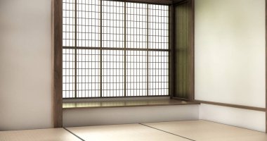 Nihon oda tasarımı, kapı kağıdı ve tatami paspas odası japon tarzı. 3B görüntüleme