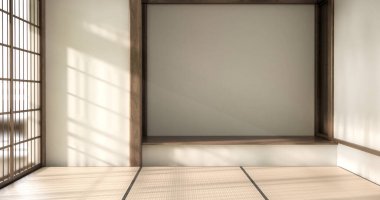 Nihon oda tasarımı, kapı kağıdı ve tatami paspas odası japon tarzı. 3B görüntüleme