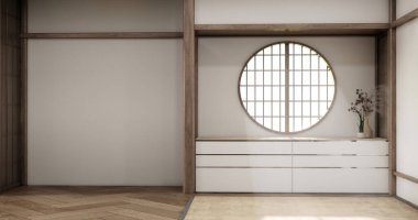 Boş Oturma odasını düzenle, ahşap detaylar içeren minimal biçim 3B resimleme