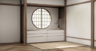 Boş Oturma odasını düzenle, ahşap detaylar içeren minimal biçim 3B resimleme