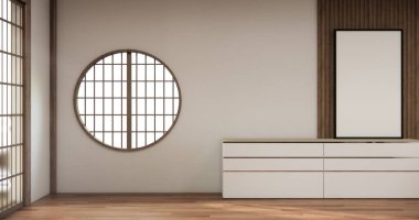 Boş Oturma odasını düzenle, ahşap detaylar içeren minimal biçim 3B resimleme