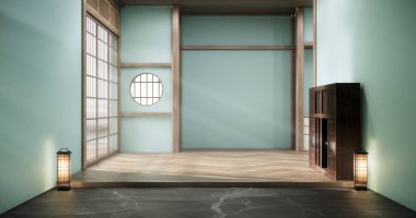 Naneyi Boş Biçimlendirme Salonu, ahşap detaylar arka plan 3B resimleme ile en az biçim