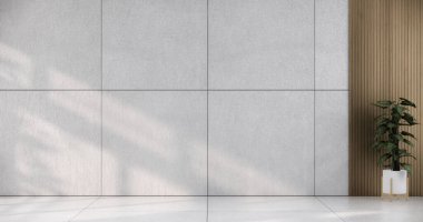 Döşeme döşemelerindeki boş oda ahşap kaplama duvarını düzenle. 3B illüstrasyon oluşturma